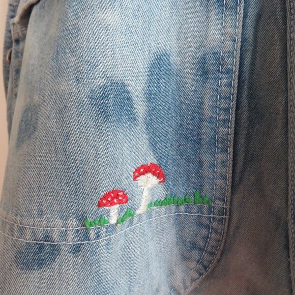 VINTAGE LIBERTY Cargo Carpenter Denim Overalls Acid Wash Hand Embroidered Work - Picture 13 of 16